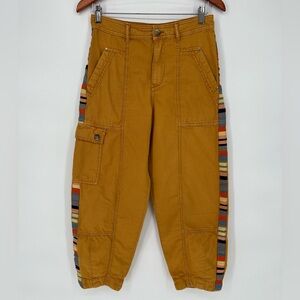 Anthropologie Utility Cargo Pants Mustard Striped Side Detail Women's Size 2